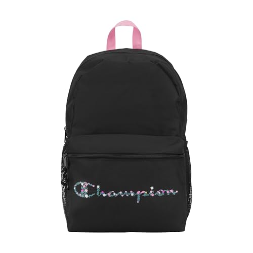 Champion Kids' Merit Backpack with Padded Straps, Water Bottle Pocket and Laptop Compartment for Daily Use, Pink/Black, One Size - color: Pink/Black