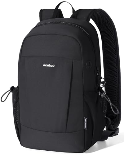 ECOHUB Mini Anti-Theft RFID Backpack for Women and Men, Water-Resistant, Lightweight Travel Daypack with iPad Sleeve, Key Holder, 9 Pockets, Daily Short Trips, Black - color: Black