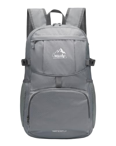 WATERFLY Hiking Packable Daypack Backpack: 35L Ultra Lightweight Day Pack for Women Men - Large Foldable Back Pack for Outdoor Sport Cycling Camping Travel Trip - Gray - color: C-gray, size: 35L