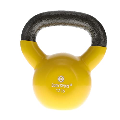 Body Sport Cast Iron Vinyl Coated Kettlebells – Kettlebell for Weight Lifting – Strength Training Kettlebell – Professional Fitness for Gym & At Home - style: 12-pound
