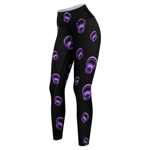 Purple Kettlebells Fitness Women's Yoga Pants High Waist Workout Leggings Tummy Control for Running Cycling - size: X-Large