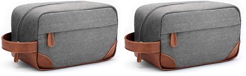 Vorspack Travel Toiletry Bag - Hanging Toiletry Bag for Men Water Resistant Canvas Shaving Bag with Large Capacity for Travel - Light Grey (Pack of 2) - color: Light Grey, size: Medium (Pack of 2)