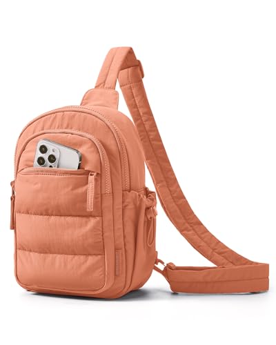 BAGSMART Small Sling Bag for Women, Puffer Crossbody Bag Purses Hobo Handbag Fanny Packs for Travel Hiking - color: Orange