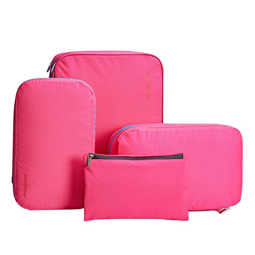 Bee Nesting BeeNesting Waterproof Compression Packing Cubes sets,Large Travel Packing organizers for Carry on Luggage,2 Sides Expandable Storage Bags - color: Pink, size: 4 Pack(Lite+9L+15L+26L)