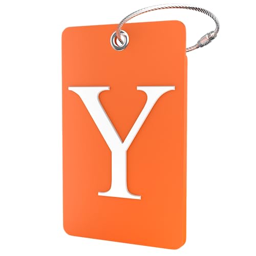 Shacke Luggage Tag Initial – Fully Bendable Tag w/Stainless Steel Loop - Orange (Letter Y) - color: Orange, size: Letter Y