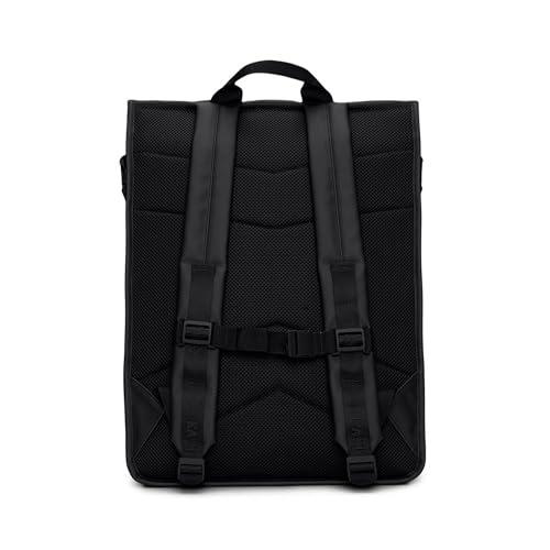RAINS Trail Rolltop Waterproof Backpack – Black Rolltop Urban Daypack Water Resistant Water Repellent Minimalist Design for Men & Women – 2 Year Warranty - color: Black