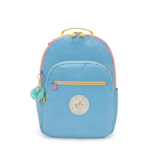 Kipling Women's Seoul Extra Large 17" Laptop Backpack, Durable, Roomy with Padded Shoulder Straps, Built-In Protective Sleeve - color: Pool Blue Mix Pop, size: 13.5''L x 17.75''H x 9''D