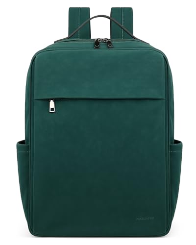 MASINTOR 15.6 inch PU Leather Laptop Backpack Purse for Women, Large College Casual Backpack Travel Bag Retro Green - color: Retro Green