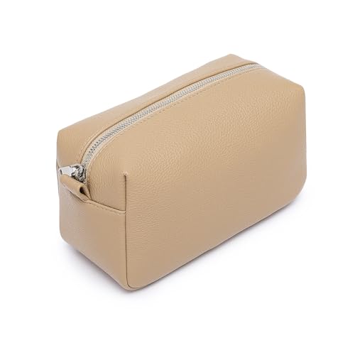 PU leather Organizer Bag Lightweight Cosmetic Bag with Ring Clasp Perfect Travel Makeup Bag for Women (Sandy/PU) - color: Sandy/PU