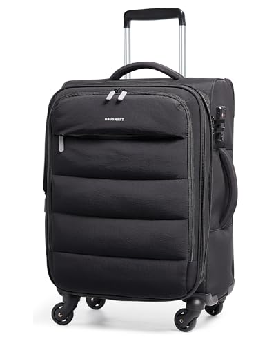 BAGSMART Carry On Luggage 22x14x9 Airline Approved, 20 Inch Soft Suitcase with Wheels, Lightweight Spinner Carry on Suitcase with PVC Wet/Dry Pockets for Short Trip, Black - color: Black, size: 20-inch