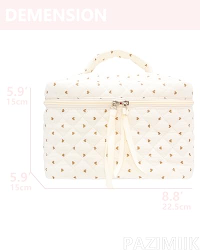 Quilted Makeup Bag for Women, Travel Cosmetic&Toiletry Bag,Gauze Heart - color: Gauze Heart