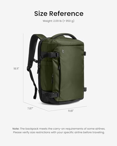 tomtoc Travel Backpack 28L, TSA Friendly Flight Approved Carry-on Luggage, Personal Item Travel Bag, Water-resistant Lightweight Business Rucksack, Durable Bag Fits 16 Inch Laptop - color: Green-ripstop, size: 28L