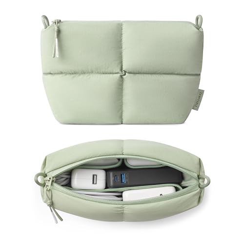 Comfyable Puffy Electronics Organizer Travel Case, Cute Tech Pouch for Women Men, Cable Storage Bag for Charger, Phone, Power Bank, Cord, Compact Tech Accessories Pouch, Sage - color: Sage