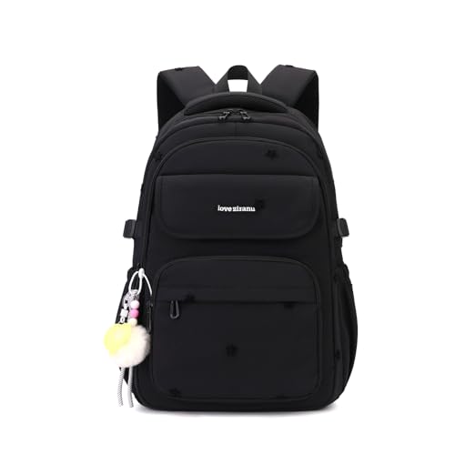 EKUIZAI Kids Backpack for Girls Middle School Backpack for Teen Students Solid Kids Bookbag with Star Embroidery, Black - color: A-black