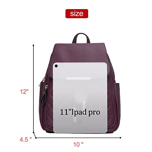 KKXIU Quilted Trendy Leather Backpack Purse for Women and Ladies Shoulder Travel Daypacks Bags (Wine) - color: Wine, style: Backpack