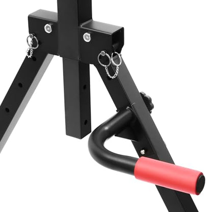 440.92LBS Pull Up Bar Station, Portable Pullup Bar Station, 5.74-7.55ft Height Adjustable 1.2MM-wall Stable Triangular Structure PVC Carbon Steel Freestanding Home Training Workout Dip Stands