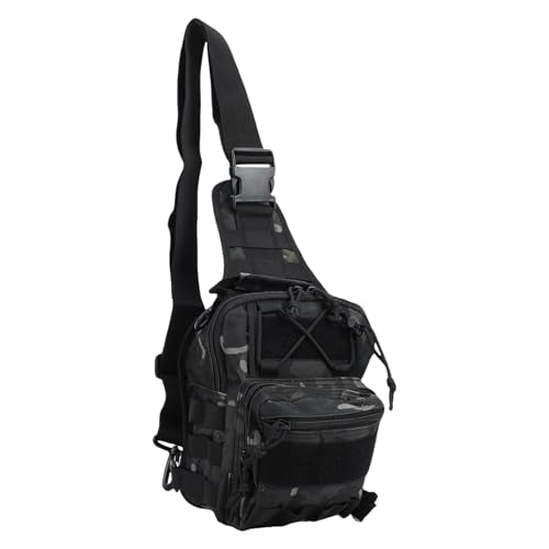 Fishing Chest Bag Outdoor Shoulder Bag Crossbody Chest Pack 20L Nylon Lightweight Storage Backpack with 3 Main Pockets Adjustable Strap for Hiking Camping Cyclin (20L) - color: Black Camo