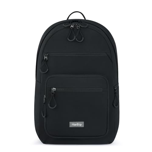 HanTrip Carry On Travel Backpack For Women, 18 Inch Water Resistant Large Backpack Lightweight Bookbag For Men, 8x14x18 Personal Item Bag Casual Daypack Backpacks For Work Office Commuter (Black) - color: Black, size: 18 Inch