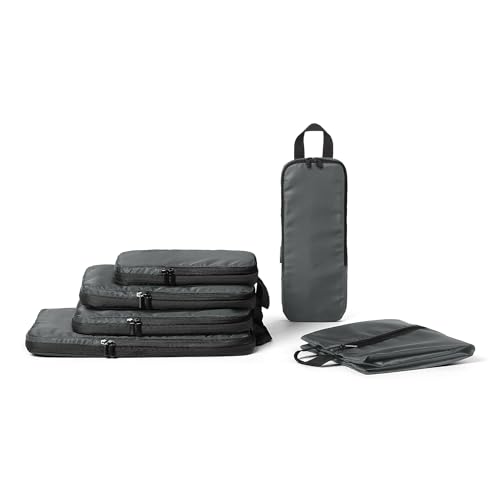 Amazon Essentials Ultralight Compression Packing Cubes, Recycled Fabric, 2 Zippers, 6-Pack, Grey, for Suitcases or Backpacks - color: Grey check, size: 6pack