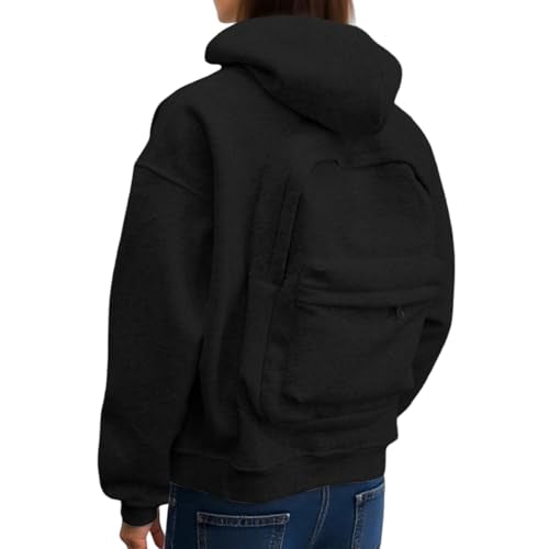 Backpack Hoodie for Men Women Zipper Cardigan Creative Hoodies Lightweight Travel Hooded Sweatshirts with Backpack - color: Black, size: Small