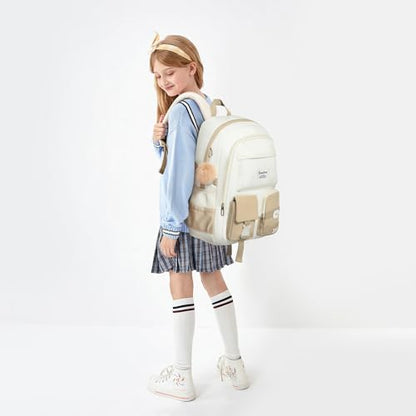 YAMTION School Backpack for Teen Girls,15.6in Laptop Backpack Kids Bookbag for Middle School College Students,Cute School Bag for Women (Khakibeige, Fits 15.6in Pc) - color: Khakibeige