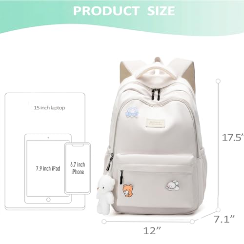 School Backpack for Teen Girls Cute Bookbag for High Middle School College Aesthetic Laptop Back Pack,Beige - color: Beige