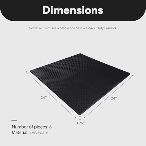 BalanceFrom 6 Piece Foam Floor Mat Puzzle Tiles, 3/4” Thick, 24 Sq Ft, Black - color: Black, style: 3/4" Thick, 24 Square Feet
