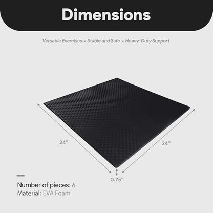 BalanceFrom 6 Piece Foam Floor Mat Puzzle Tiles, 3/4” Thick, 24 Sq Ft, Black - color: Black, style: 3/4" Thick, 24 Square Feet