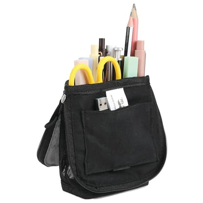 Mr. Pen- Standing Pencil Case Pouch, Sit & Lay Mesh-View Design, Black & Gray, Interior Pocket & 2 Elastic Binder Loops, Cute Pencil Case for Girls and Boys - color: Black & Gray