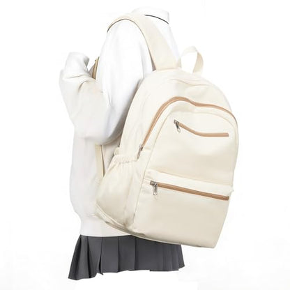 Lightweight School Backpack for Women Men, Multi Pocket Backpack for College Students, Waterproof Middle School Bags, Simple Bookbag for Teens Girls Boys, Beige - color: Beige