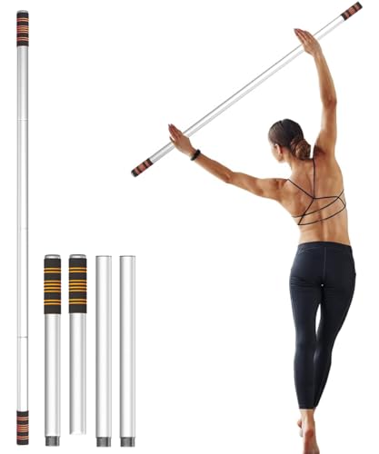 5ft Yoga Stick – Heavy-Duty Steel Adjustable Stretching Bar for Mobility, Flexibility & Balance. Multi-Functional Fitness Pole with 4 Steel Rods & Comfort Foam Grips - color: White