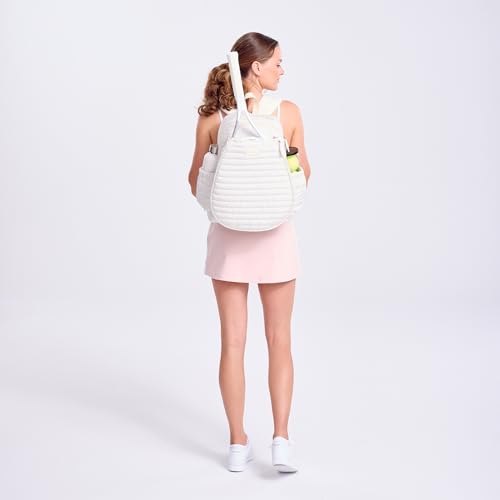 Ame & Lulu Game On Tennis Backpack - Contains Padded & Adjustable Straps - Two Exterior Water Bottle Pockets - color: Winter White Puffer