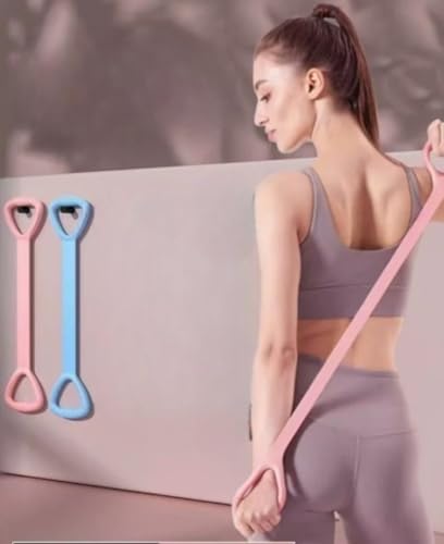 2-Pack Figure 8 Resistance Band, Silicone Resistance Bands with Handles, 20 LB for Yoga & Arm Workouts - color: Light blue*pink