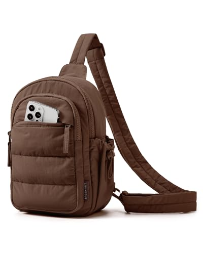BAGSMART Small Sling Bag for Women, Puffer Crossbody Bag Purses Hobo Handbag Fanny Packs for Travel Hiking - color: Chocolate