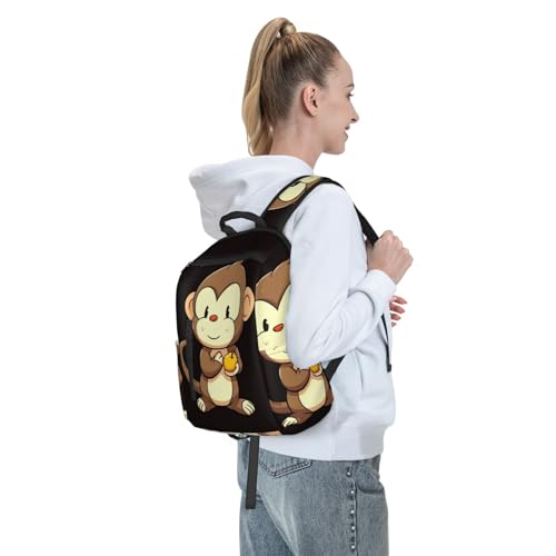 Cartoon monkey holding fruit Travel Backpack for Men & Women 14 inch Laptop Backpack Waterproof Work Back Pack - color: Cartoon Monkey Holding Fruit