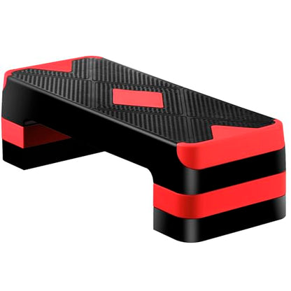 ZENY 26.5 inch Aerobic Step Platform with 4 Step Risers, Height Adjustable Exercise Stepper for Home Gym Workouts, 400 lbs Capacity - color: Red