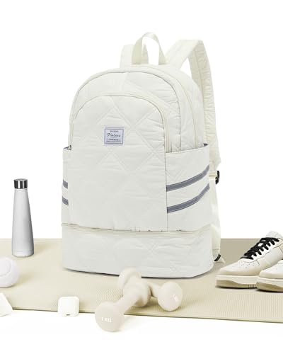 Gym Backpack for Women Men, Lightweight Gym Bag with Shoe Compartment, Water Resistant Sports Backpack with Wet Pocket, Large Capacity Cheer Backpacks for Girls, Beige - color: F2-beige