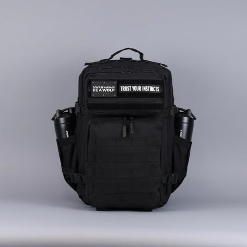 WOLFpak 45L Tactical Gym Backpack (Alpha Black) Durable 1000D Waterproof Oxford Material with MOLLE Webbing, Laptop Pocket & Dual Cup Holders, Durable Fitness/Travel/Military Daypack - color: Alpha Black