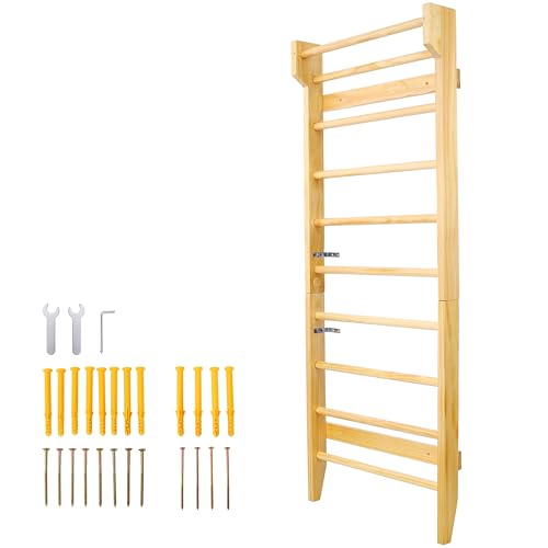 Wall-Mounted Wooden Stall Bars for Home Gym - Swedish Ladder for Stretching, Strength Training & Yoga - Durable Multi-Functional Fitness Equipment - size: 31.5"W x 76.7"H