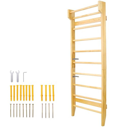Wall-Mounted Wooden Stall Bars for Home Gym - Swedish Ladder for Stretching, Strength Training & Yoga - Durable Multi-Functional Fitness Equipment - size: 31.5"W x 76.7"H