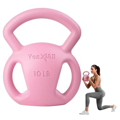 Yes4All Kettlebell, Strength Training Kettlebells for Women, Wide Multi-grip Textured Handle for Home Gym Exercises & Full Body Workout, Single 5–25 lb & Set of 10-15 lb - color: B. 10LB - Pink, style: A. Single