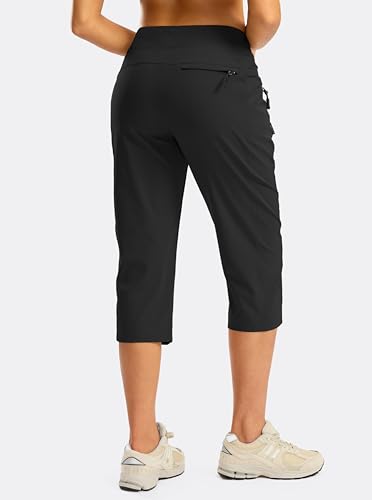 G Gradual Women's Capri Pants with 3 Zipper Pockets Lightweight Quick Dry Hiking Travel Capris Pants for Women Casual Summer - color: Black, size: Medium