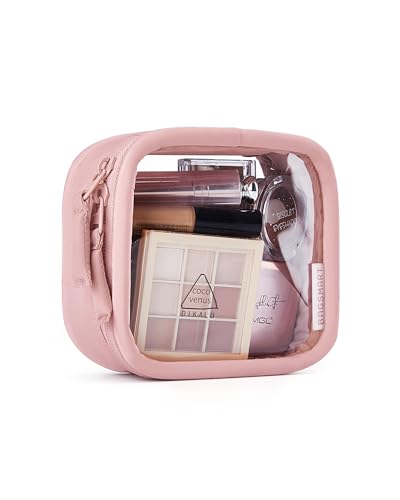BAGSMART Mini Clear Makeup Bag for Women Portable Travel Toiletry Bag, Cute Small Water-Resistant Cosmetic Bag TSA Approved Clear Makeup Case Pouch with Zipper for Car Essentials(Blush Pink) - color: Blush Pink, size: Small
