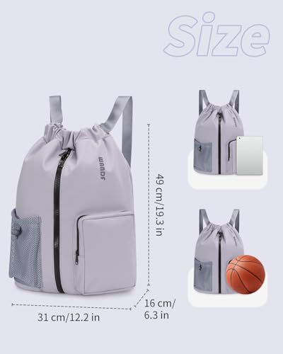 WANDF Drawstring Backpack Sports Gym Bag with Shoes Compartment, Water-Resistant String Beach Sackpack Swim Bag for Women and Men (Grey) - color: Grey