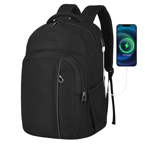 LARIPOP 17.3 Inch Laptop Backpack,40L Lightweight Oxford Travel Business Carry-On for Men Women, Water-Resistant Computer Bag with USB Charging, Anti-Theft Pocket, Luggage Strap, Ergonomic Padded Back - color: Black, size: 17.3inch