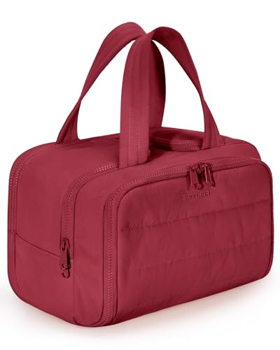 BAGSMART Travel Toiletry Bag, Puffy Toiletry Bag for Women, Wide-open toiletry bags for traveling, Large Travel Cosmetic Makeup Bag Organizer for Accessories,Toiletrie (Vintage Berry) - color: g-Vintage Berry