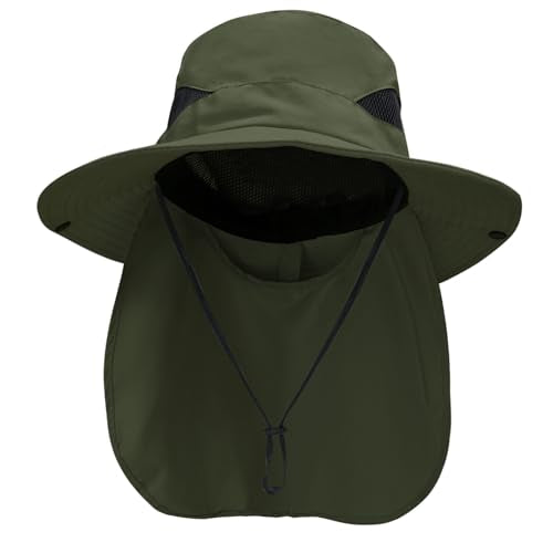 NPQQUAN Sun Hats for Men Women with Neck Flap UPF 50+ UV Protection Wide Brim Bucket Hat Safari Hiking Fishing Hats - color: Green（neck Flap）