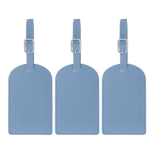 PATIKIL Luggage Tags for Suitcases, 3 Pack Premium PU Leather Baggage Tags Privacy Protection Luggage Identifier Travel Bag Labels, Blue - color: Blue