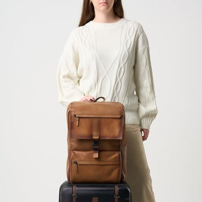Leather Backpack for Men & Women, Classic Brown - Handcrafted Top Grain Leather Backpack with 17-Inch Laptop Sleeve - Lightweight, Stylish & Durable for Business, Travel & Work - 33cm x 16cm x 40cm - color: 02 Brown