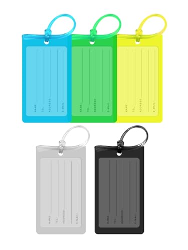 Luggage Tags for Suitcases,5 Pack Luggage Tags for Suitcases Silicone Tags,Waterproof Tags for Suitcase,Clear Colorful Suitcase Bagtags with Name Id Label and Loop for Luggage,Travel Bagtags for Men. - color: Blue